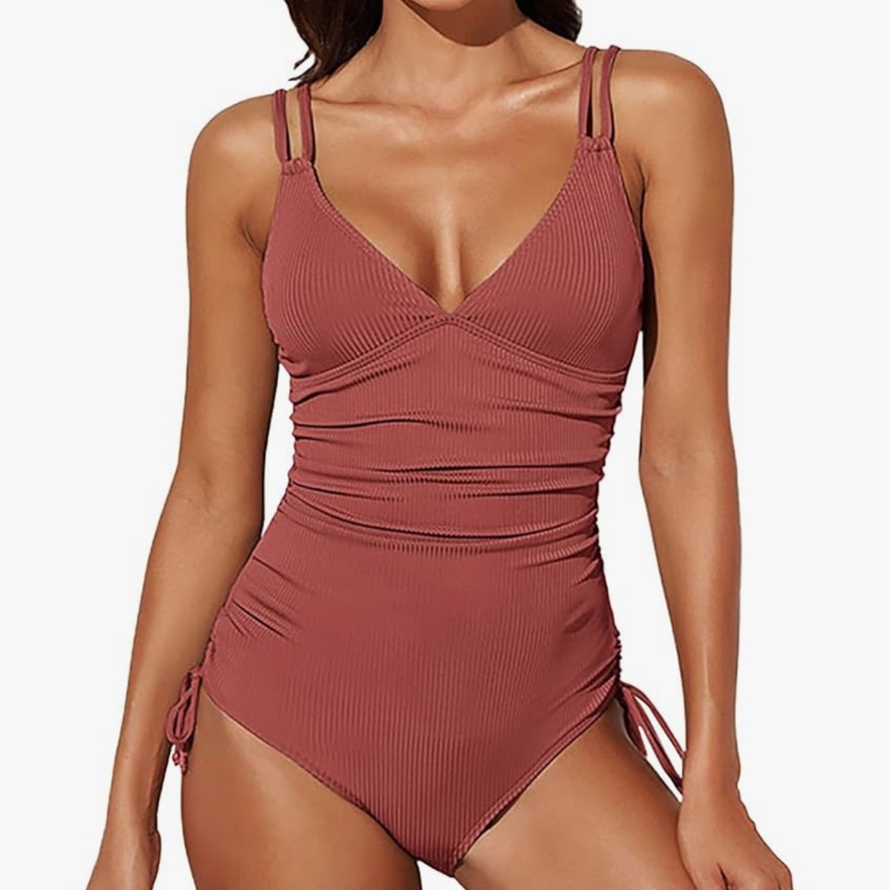 Trendy Side Pulled, Adjustable  Double Strap Swimsuit